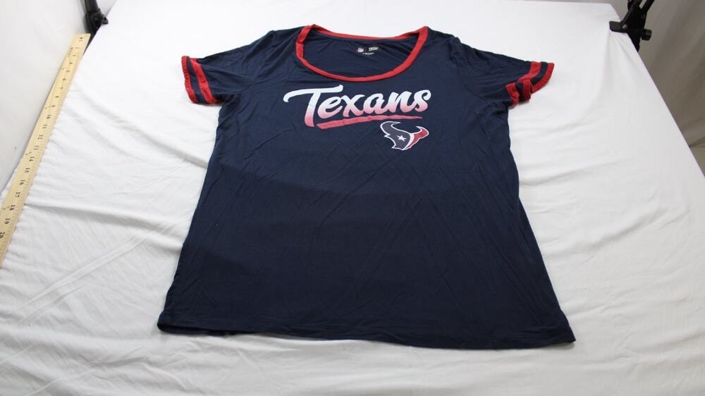 NFL Team Texans Football T-Shirt Womens L Blue Scoop Neck Short Sleeve Graphic